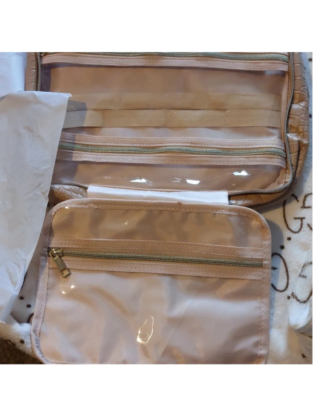 🐊Brown Croc‑Embossed Folding Cosmetic Bag 🧳
